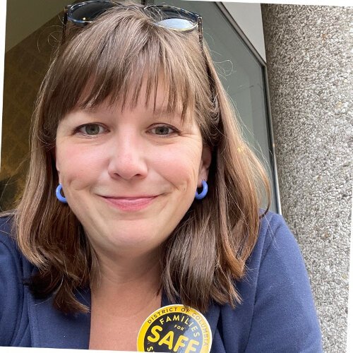 Families for Safe Streets member Jessica Riester Hart, whose 5-year-old daughter, Allison, was killed in 2021 by a driver who ran a stop sign