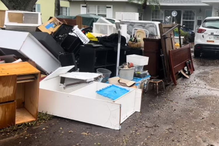 A pile of furniture destroyed in Helene's floodwaters