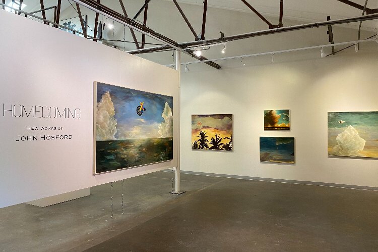 “Homecoming,” an exhibit featuring new work by artist John Hosford, is at Soft Water Gallery in the Warehouse Arts District.
