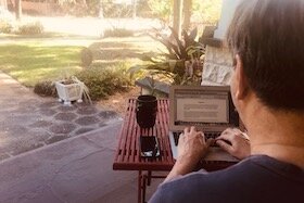 Palladium Executive Director Paul Wilborn works from home during the coronavirus outbreak.