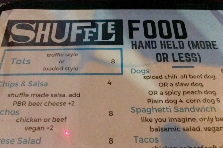 Shuffle restaurant menu in Tampa Heights.
