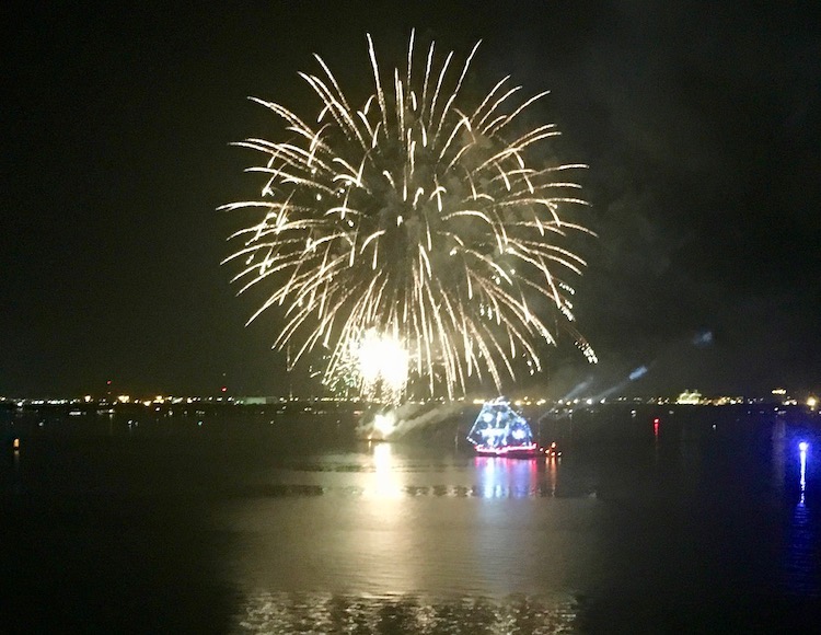 Fireworks over Hillsborough Bay in Tampa.