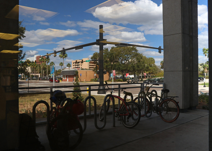 Bicycles sit outside of the John F. Germany Public Library in downtown Tampa. 