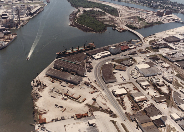 The Ybor Channel and Channel District looking south in the mid 1980's.