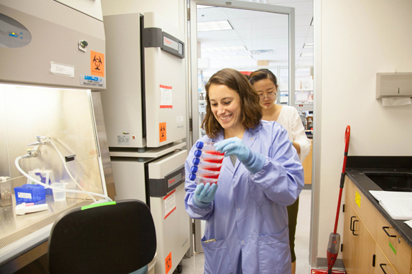 Debbie Livorsi, a senior biology scientist, and Xiangyun Liao, a technician prep for studies of blood resistant malaria using samples from patients from Thailand.