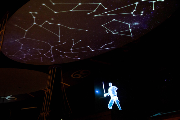 A hologram pirate shown with constellations used for navigation at sea.