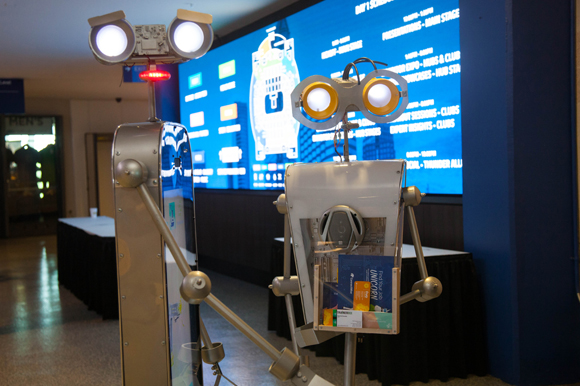 Billboard robots named Fonebot and Tagi by Florida Robotics entertain guests during Synapse.