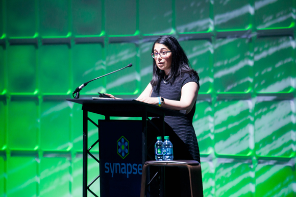 Lakshmi Shenoy, CEO of Tampa Innovation Hub, speaks at the Synapse Innovation Summit.