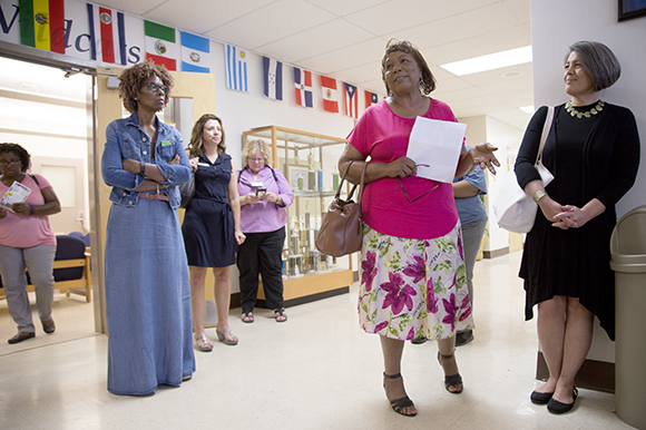 Margaret Claritt leads a tour through Wimauma Elementary School.