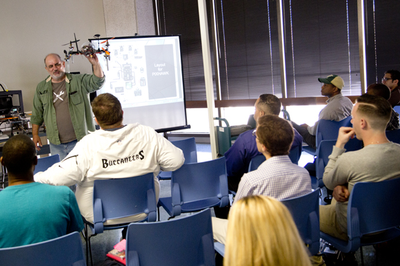George Papabeis leads Tampa Bay Startup Week's Drones! Drones! Drones! workshop at The Hive.