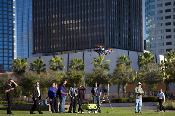 George Papabeis demonstrates drone flying techniques at Curtis Hixon Park.