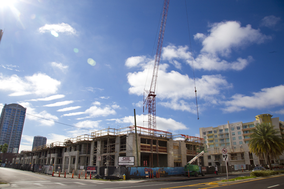 Construction of an eight-story, 300-unit luxury apartment complex along Kennedy Blvd. at 12th Street.