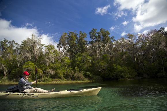 Florida Wildlife Corridor Expedition co-founder Carlton Ward paddles the Rainbow River during a Trail Mixer.