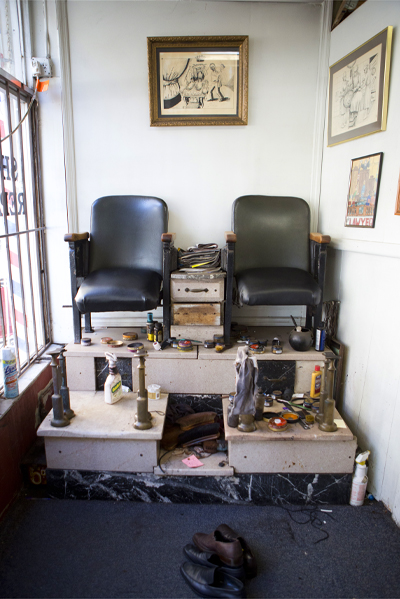 Shoe shine chairs at Reina Shoe Repair on Twiggs St.