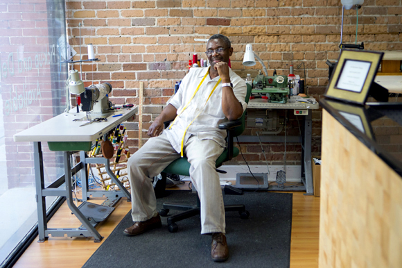 Master Tailor Danny Duncan at his work station at Franklin Street Cleaners and Alterations.
