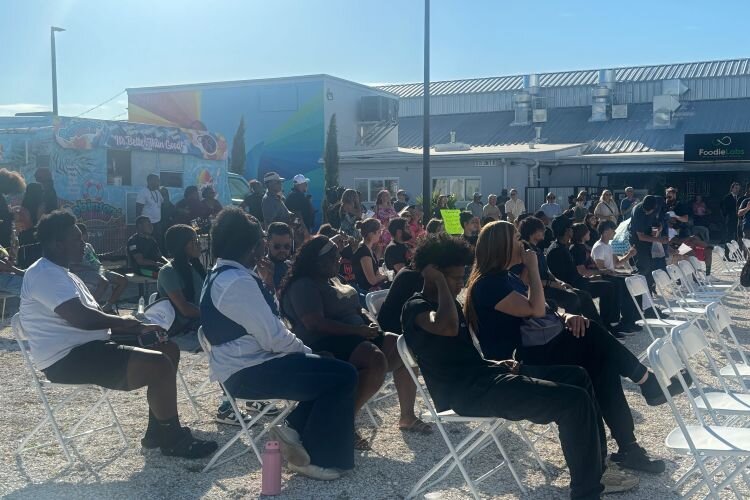 Pinellas County Job Corps students, faculty, staff, and supporters listen on during a June 10th community rally at the Warehouse Arts District Association campus.
