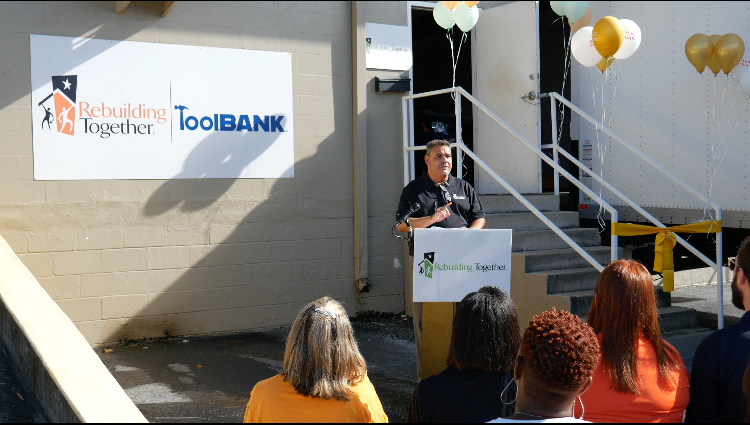 Rebuilding Together Tampa Bay CEO Jose Garcia at the September 28th event to  unveil the nonprofit's hurricane response distribution center.
