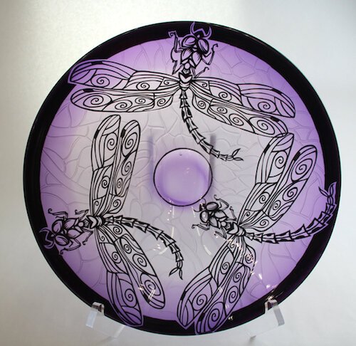 Duncan McClellan, “Dancing Dragonflies” glass, 22"x22"x 6,” value $3,200