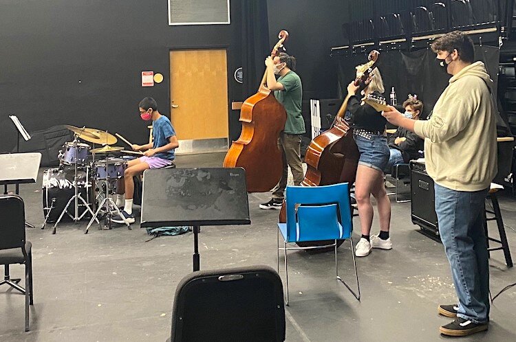 The Patel Conservatory's hiigh school Afro Latin Jazz Orchestra practices before the Spring Music Spectacular.